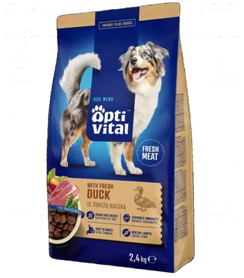 Zdjęcie produktu dla OPTIVITAL ze świeżym mięsem z kaczki - sucha karma dla psów - 2,4 kg