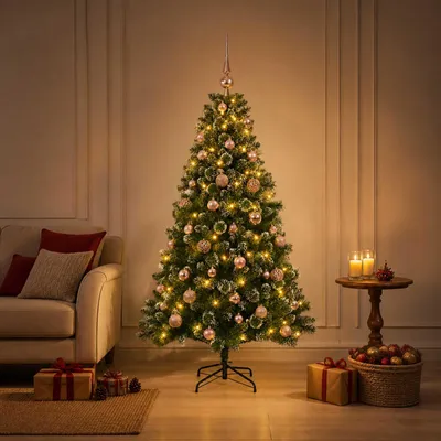 Productafbeelding van Kunstkerstboom met kerstbal 120 cm 150 LED's Warmwit