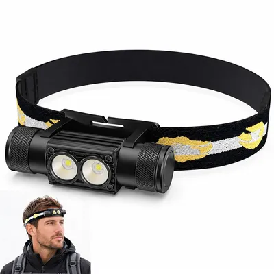 Produktbild von LED Stirnlampe 1200 Lumen wiederaufladbar mit Rotlicht, USB-C Akku Stirnlampe, 6 Modi, 180° verstellbar, leicht für Camping & Outdoor