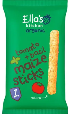 Obrázok produktu pre Kukuričné tyčinky Ella's Kitchen Tomaat Basilicum 16g – snack od 7 mesiacov