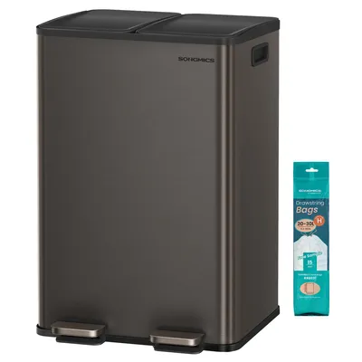 Produktbild von Mülleimer Küche, 2 x 30 Liter, 2 Fächer, Abfalleimer, Tretmülleimer, Softclose-Deckel, Edelstahl, schiefergrau