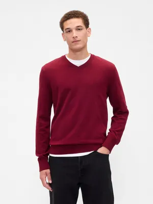 Produktbild von GAP Klassischer Fein Gestrickter Pullover mit Geripptem V-Ausschnitt, Hüftlang, Größe M