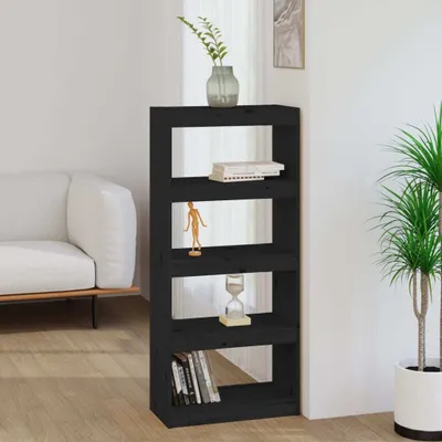 Productafbeelding van De Living Store boekenkast/roomdivider, zwart, 60x30x135,5 cm, massief grenenhout
