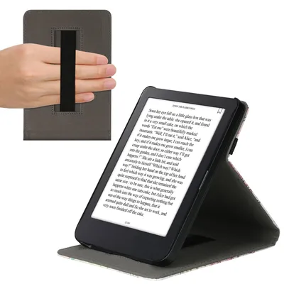 Produktbild von kwmobile Hülle kompatibel mit Kobo Clara 2E / Tolino Shine 4 Hülle - Case mit Schlaufe und Ständer - Travel Schriftzug Schwarz Mehrfarbig