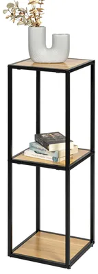 Immagine prodotto di : Scaffale a colonna eluno in metallo nero opaco con 3 ripiani in legno, piedini regolabili in altezza, ideale come libreria, scaffale per il bagno o scaffale per il deposito, versatile e con ampio spazio per libri, piante e oggetti decorativi