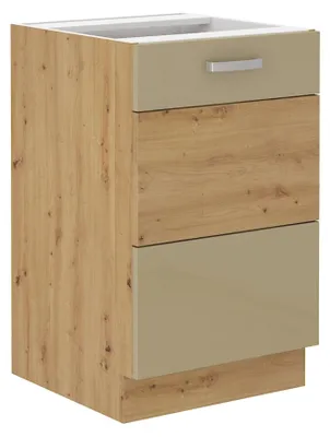 Produktbild von Spülenschrank 50 cm Eiche Artisan Cappuccino Glanz Küchenzeile Küchenblock Küche