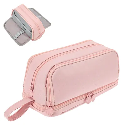 Produktbild von Federmäppchen mit 4 Fächern, für Mädchen, mit Griff, großes Fassungsvermögen, für Schüler, Büro, Stifte, Radiergummis, Lineale und Scheren (rosa)