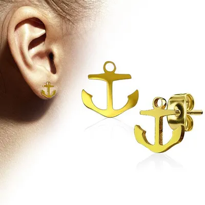 Produktbild von Ohrstecker Anker Ohrringe Edelstahl Gold
