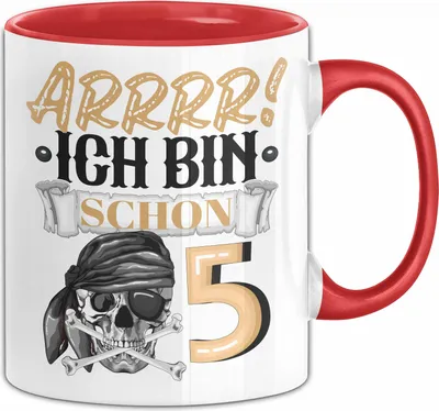Produktbild von 5. Geburtstag Geschenk Tasse Becher Jungs Pirat Arrrr Ich Bin Schon 5 (Rot)