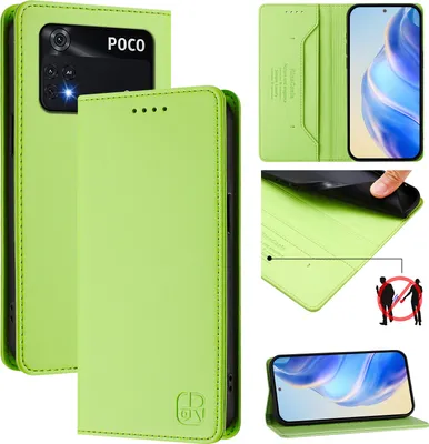 Obrázek produktu pro Kožené pouzdro pro Xiaomi Poco M4 Pro 4G, flipové pouzdro s přihrádkami na karty, peněženkou a stojánkem Zelený