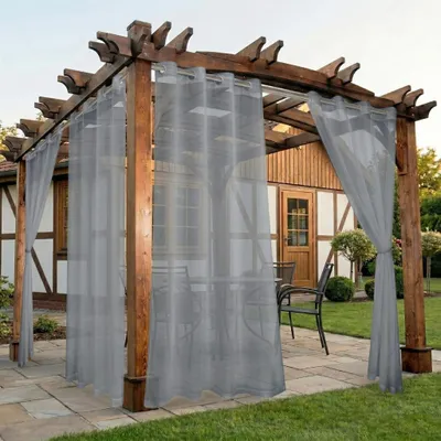 Immagine prodotto di Tende da esterno in voile trasparente impermeabile con occhielli per balcone, terrazza e pergola, 1 pezzo, L132xA241 cm, grigio