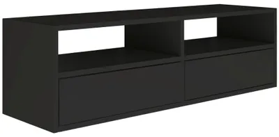 Produktbild von Selsey Framme – hängendes TV-Board mit zwei Klappen und offenen Ablagen, Schwarz, 100 cm