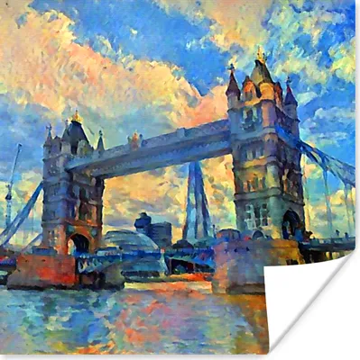 Produktbild von MuchoWow® Poster Gemälde - London - Brücke - Öl 75x75 cm - Wand Dekoration