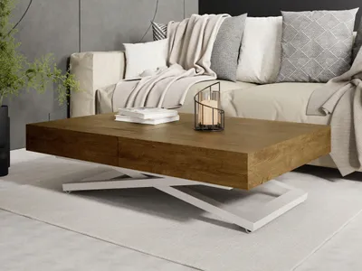 Produktbild von Couchtisch Höhenverstellbar Cavetta U - Esstisch 120-200x80x27-76 cm Lefkas Eiche mit Kaschmir Beige Gestell