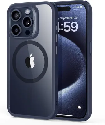 Produktbild von Schutzhülle für iPhone 15 Pro Max, MagSafe kompatibel, Militärstandard, kratzfest, mattschwarz/dunkelblau