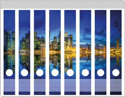 Produktbild von Wallario Ordnerrücken Sticker, selbstklebend für schmale Ordner, 8 Stück, Motiv Skyline von Singapur in der Abenddämmerung
