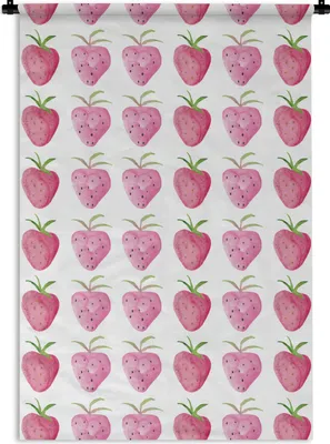Produktbild von MuchoWow® Wandteppich Wandbehang Erdbeeren - Aquarell - Weiß 90x135 cm Tapisserie Dekoration Wandtuch - Baumwolle - Wandskulptur