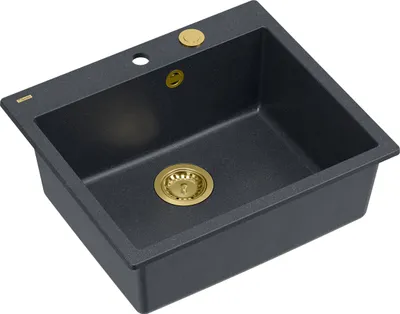Produktbild von QUADRON Spülbecken 1-Becken Spüle | Größe: 57 x 50 x 22 cm | MORGAN 110 | Unterbauspüle Granitspüle aus GraniteQ mit Siphon | Schwarz & Golden