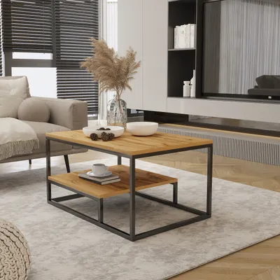 Produktbild von Design Möbel  Moderner Couchtisch mit Ablage  Stahlgestell, 90x60x48 cm