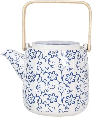 Produktbild von Famanu Teekanne mit Filter 800 ml - Weiß & Blau Porzellan mit Blumenmuster