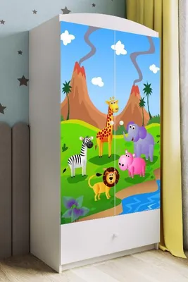 Produktbild von Kinderkleiderschrank Babydreams Drehtürenschrank Kleiderschrank Safari Weiß