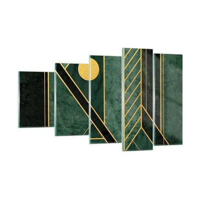 Produktbild von Bilder auf glas - 5 Teile - Grün Stück geometrisch - 100x60cm - Glasbilder - Wandbilder - Bilder - zum Aufhängen bereit - Wanddekoration aus Glas - Glas Bilder - Wandbild auf Glas - GEG100x60-4797