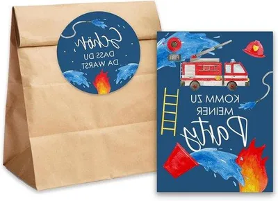 Produktbild von Geburtstagskarten - Kindergeburtstag - Einladungskarten - inkl. Geschenkkörbe - 10 Stück - Feuerwehr