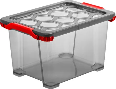 A clear, studio shot of a plastic storage box.