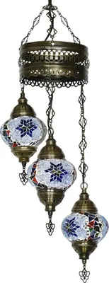 Produktbild von Oosterse Mosaik-Hängelampe Blau 70cm hoch, 20cm breit, 13,5cm Durchmesser, E14 Fassung, handgefertigt