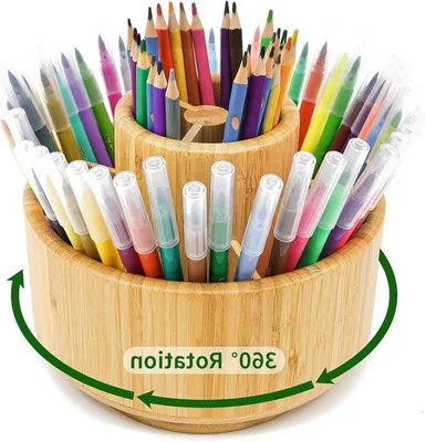 Produktbild von Famanu Organizer drehbar aus Bambus - 420 Stifte Aufbewahrung - für Marker und Buntstifte