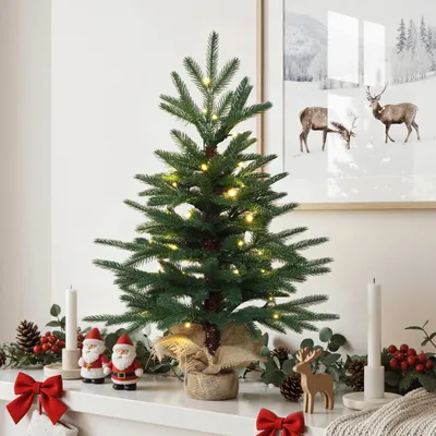 Produktbild von Mini Weihnachtsbaum 68 cm mit 35 warmweißen LEDs & Jutebasis