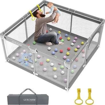 Imagen del producto de Unyqoos® Babybox, parque infantil de 127x127x68 cm – Centro de juegos y actividades para interiores y exteriores, con malla transpirable, tejido Oxford, acolchado de espuma y ventosas antideslizantes