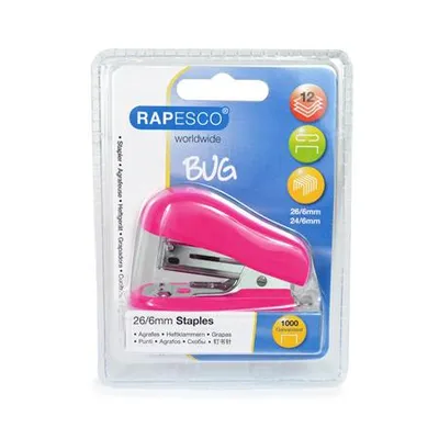 Produktbild von Mini-Heftgerät "Bug Mini“, rosa, 24/6, 26/6, 12 Blatt, Kunststoff, RAPESCO