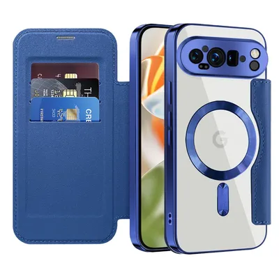 Produktbild von Klapphülle für Google Pixel 9 Pro XL Kompatibel mit Magsafe, Klar Überzug Kartenhalter Ledertasche mit Kameraschutz Blau