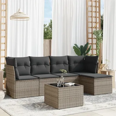 Produktbild von CLORIS 6-tlg. Garten-Sofagarnitur - mit Kissen - Grau Poly Rattan - Gartenmöbelgarnituren LL0000256899