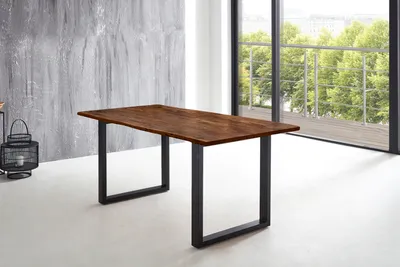 Produktbild von Esstisch Baumkante massiv Akazie nussbaum 200 x 100 U-Gestell schwarz LUBIN