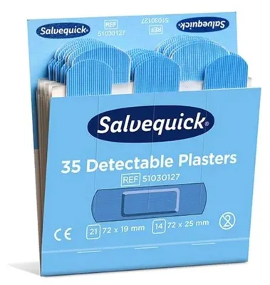 Obrázok produktu pre Salvequick® 51030127 náplasťové prúžky - 6x 35 kusov, modré