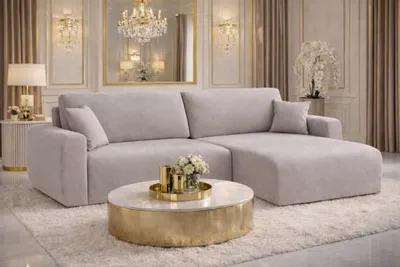 Produktbild von Kaiser Möbel Ecksofa mit Schlaffunktion und Bettkasten, Ariel L-Form Velours Sofa, Stoff Salvador, Grau, Rechts