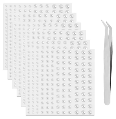Produktbild von Selbstklebende Halbperlen - 990 Stück in 3–6 mm - Für DIY-Bastelarbeiten und Make-up-Dekorationen - 6 Blatt mit Pinzette