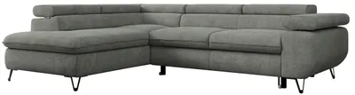Produktbild von Ecksofa Sofa Grau, Wohnlandschaft L-Form mit Schlaffunktion und Bettkasten, Schlafsofa mit Bettkasten, Sofa mit Einstellbare Kopfstützen, Peter L - Grau Struktur - Links Grau