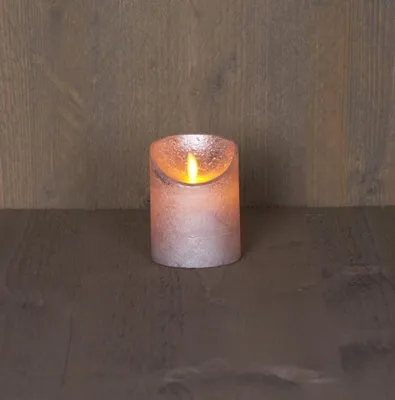 Productafbeelding van Batterijverlichting kaars wax rustiek met bewegende vlam zilver 10 cm Anna's Collection