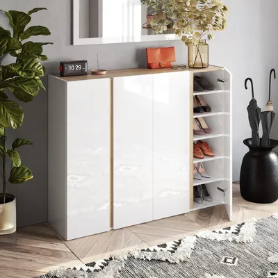 Image de Ghiffa - Buffet, 140x35x111h cm Blanc Brillant, 10 Étagères  Italy