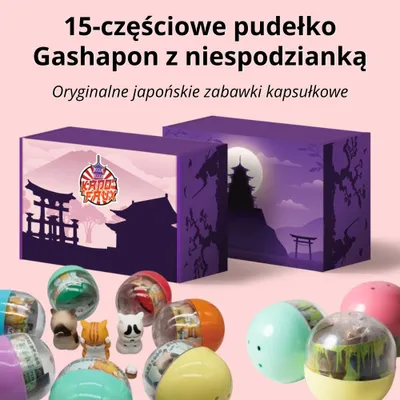 Zdjęcie produktu dla 15-częściowy mini zestaw kolekcjonerski z Japonii - zabawki kapsułowe i pudełko z figurkami w stylu anime, zwierzętami i miniaturami