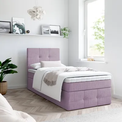 Produktbild von Bett, Boxspringbett MERA PREMIUM MINI 80x200cm + Topper T25 mit Bettkästen, Einzelbett, Stauraum, Polsterbett, Bettgestell (Rosa - AURA 08)