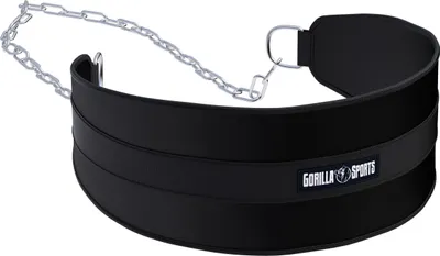 Produktbild von GORILLA SPORTS® Dip Gürtel - mit Stahlkette und 2 Karabiner, bis 100 kg Belastbar, Nylon, Schwarz - Gewichthebergürtel, Gewichtsgürtel, Dip-Gürtel, Dip Belt, Taillengürtel, Gewichtheben
