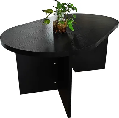 Produktbild von Esstisch 160 x 90 cm Holz Schwarze-Optik gerade Kante oval V-Gestell OVI