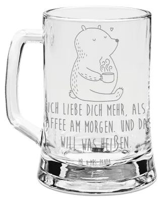 Produktbild von Mr. & Mrs. Panda Krug Bär Morgenkaffee - Transparent - Geschenk, Hochzeitstag, Valentinstag, Gravur Bierkrug, Freund, Seidel, Humpen, Jahrestag, für Frauen, Freundin, Mit