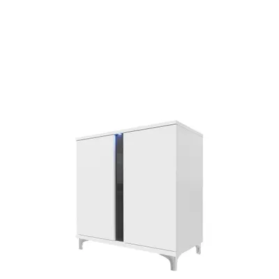 Image de Commode avec éclairage LED BANTRY 3 – blanc / blanc brillant / noir brillant