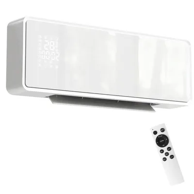 Imagen del producto de Calefactor de pared eléctrico Zimilo de 2000W con termostato, calefacción de pared cerámico PTC, temporizador de 24 horas, mando a distancia, protección contra salpicaduras IP23, color blanco
