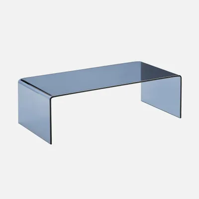 A rectangular coffee table made of tempered glass, presented on a light gray background.